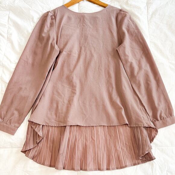 Zanzea Mauve Pleated Long Sleeve Tunic Blouse High Low Hem Size 4 EUC - Picture 9 of 10